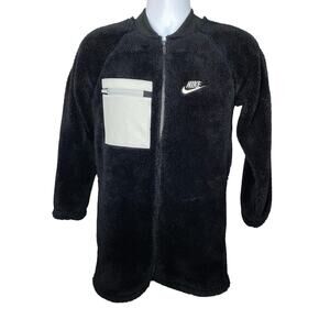 NIKE SHERPA Fleece JACKET Black Long Large Women's DJ5832-010 Zip 18x32